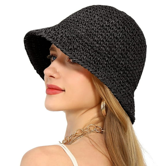 Hauaitttt Womens Sun Hat Handmade Straw Bucket Wide Brim Packable Travel Summer Cap for Beach UPF 50  Hats for Large Heads Women Extra Large Mens Hats Summer Summer Visors for Women Fedora Hats for
