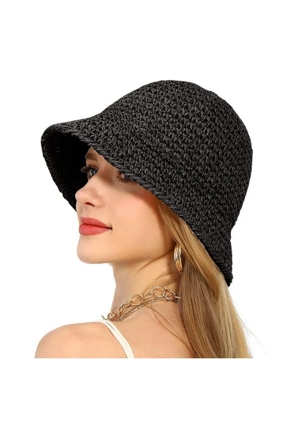Womens Sun Hat Handmade Straw Bucket Wide Brim Packable Travel Summer Cap for Beach UPF 50+ Hats for Large Heads Women Extra Large Mens Hats Summer Summer Visors for Women Fedora Hats for