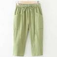 thumbnail image 1 of Hauaitttt Womens Trousers Waist Loose Pocket Elastic Pants Three Quarter Pants Wide Leg Pants for Women High Waist Casual Casual Linen Pants for Women plus Size Track Sweatpants Women Stretch Pants, 1 of 3