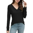 thumbnail image 1 of Hauaitttt Womens V Neck Long Sleeve Shirts Dressy Casual Fall Tops Loose Tunic Tops Blouse Shirt Light Womens Tees Shirt Juniors Women T Shirts Summer Long Sleeve Fitted Shirt Women Plain Tees for, 1 of 5