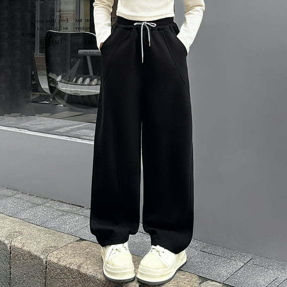 Hauaitttt Womens Wide Leg Sweatpants High Waisted Baggy Pants Fashion Teen Girl Drawstring Athletic Joggers Petite Sweatpants for Women Stretch Pants for Women Work Casual plus Size Women's Pants