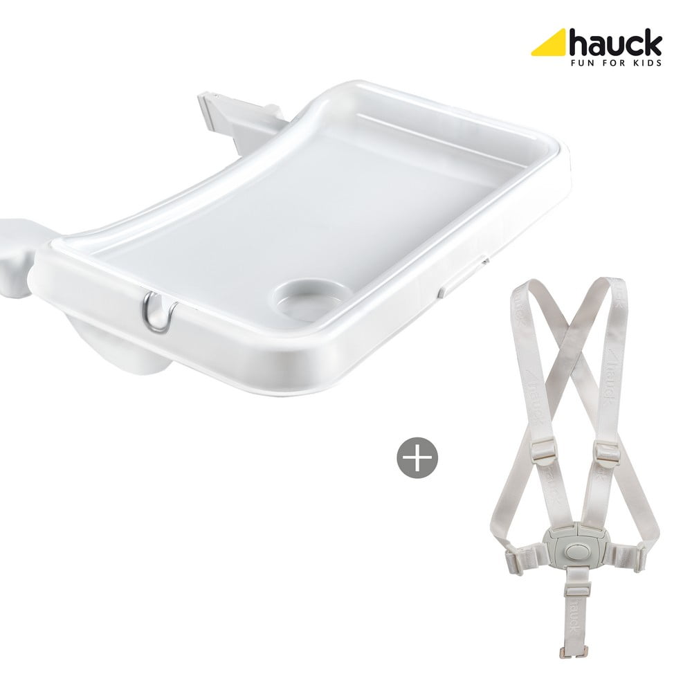 Hauck Alpha Tray & 5-Point Harness, 3-in-1 Table Set for Hauck Wooden  Highchair Alpha, Adjustable Table, Removable Tray, Cup Moulding, Elevated  Edge, White, 6 Months