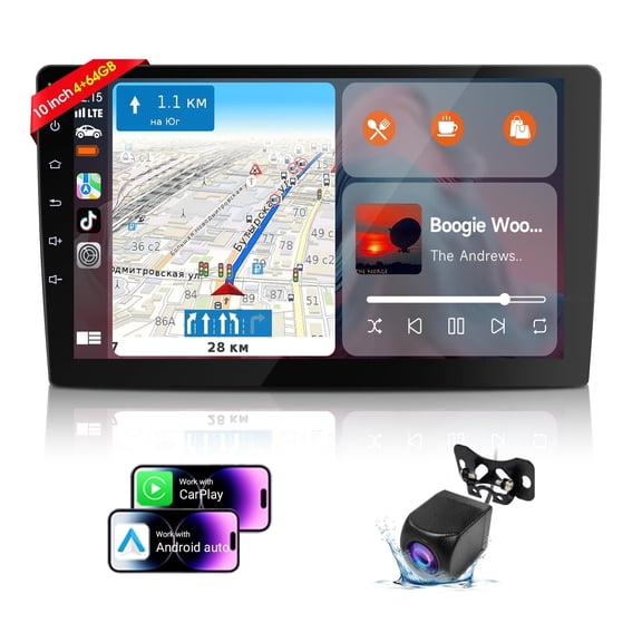 Haudio 10.1" Wireless CarPlay & Android Auto Touchscreen Car Radio, 8-Core 4+64GB Double Din Car Stereo, HD Backup Camera, Voice Control Car Audio