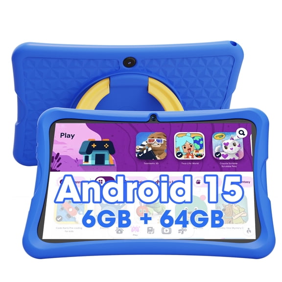 10.1 inch Android 15 Kids Tablets 2025,6GB RAM + 64GB ROM,Parent Control Kids Education Children Tablet with WiFi,Kid-Proof Case,Blue