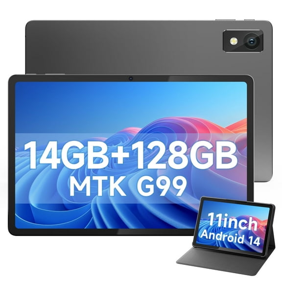 DIGILAND 11 Inch Android Tablet, MTK Helio G99 14GB + 128 GB Gaming Tablet, 8+13MP Dual Camera Tablet Computer(Gray)