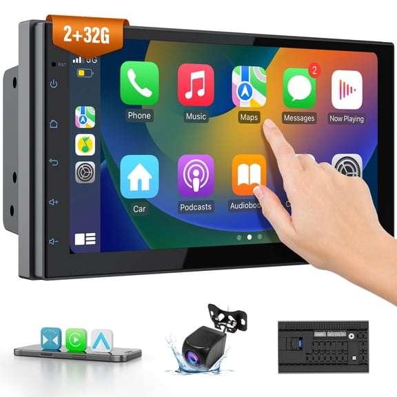 Haudio 7 Inch Double Din Car Stereo with Wireless Apple CarPlay & Android Auto, 2+32G Android 13 Car Radio, Bluetooth, GPS Navigation, FM AM RDS, IPS Touchscreen, Backup Camera Ready