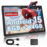 10.1 Android 15 Tablet, 8GB+64GB, 6000mAh Tablet Computer, Dual Camera,2025 Android WiFi Tablet-Black