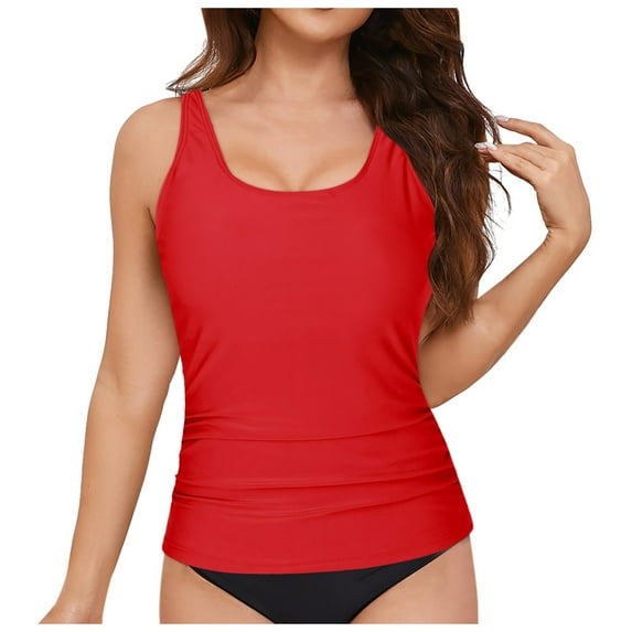 Hauetro Womens Tankini Tops Only Tummy Control Swim Tops Strapless Swimsuit Top Bathing Suit Top No Bottom(Red,L)