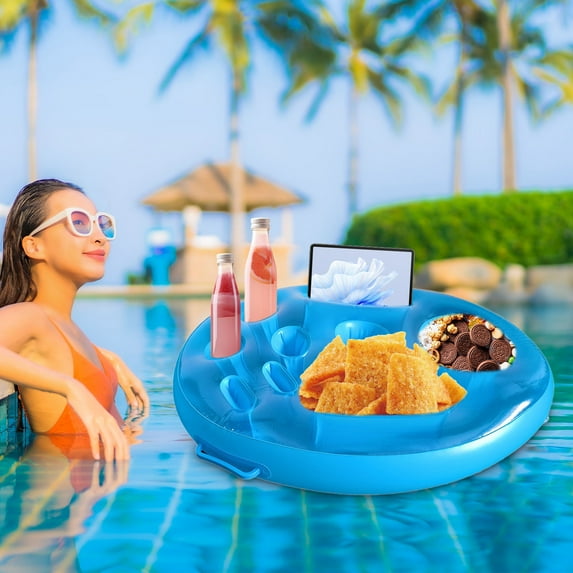 HauiWeiLyai Floating Table for Pool, Floating Drink Holder for Pool, Summer Inflatable Pool Float Beer Drinking Cooler Table Bar Tray Beach Swimming Ring Party Bucket Cup Holder for Swimming Pool