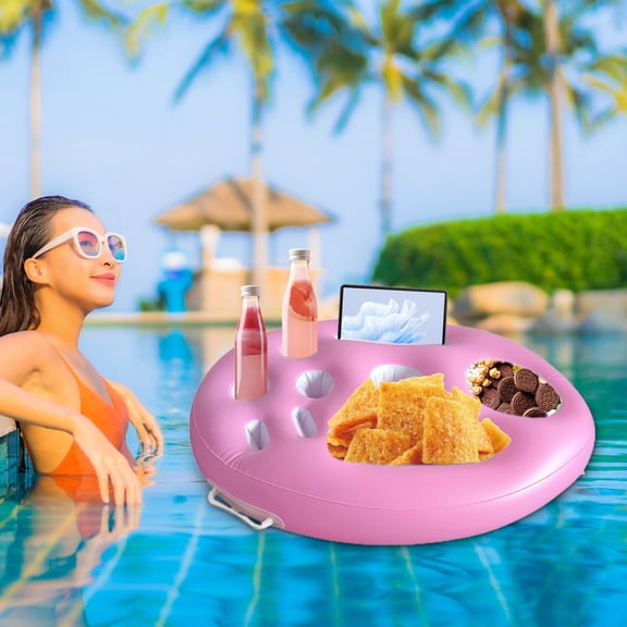 HauiWeiLyai Floating Table for Pool, Floating Drink Holder for Pool, Summer Inflatable Pool Float Beer Drinking Cooler Table Bar Tray Beach Swimming Ring Party Bucket Cup Holder for Swimming Pool