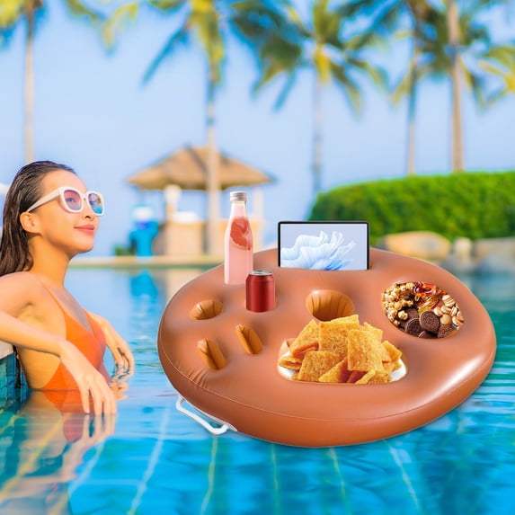 HauiWeiLyai Floating Table for Pool, Floating Drink Holder for Pool, Summer Inflatable Pool Float Beer Drinking Cooler Table Bar Tray Beach Swimming Ring Party Bucket Cup Holder for Swimming Pool