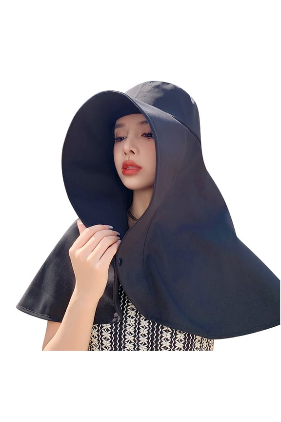 Full Face Sun Protection & Big Brim Shawl & Sun Hat for Women, Summer Full UV Beach Wide Brim Cap Visor Hat with Neck