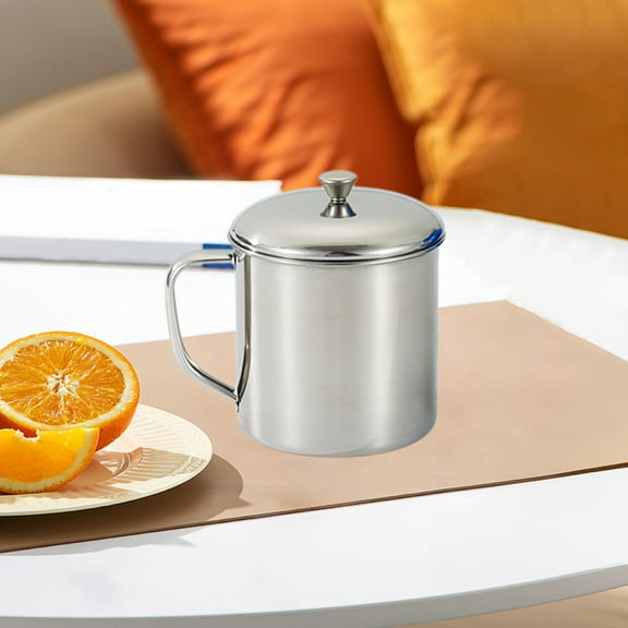 HauiWeiLyai 304 Stainless Steel Mouth Cup With Handle Water Cup Commercial With Lid Cup Teapot Kindergarten Children's Guard Against Fall Small Cup Of Water