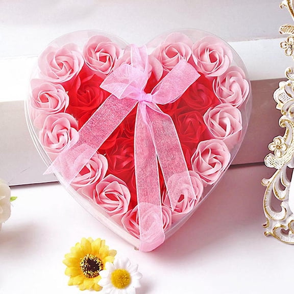 Hauiodp 24Pcs Heart Scented Bath Body Rose Flower Soap Wedding Decoration Gift