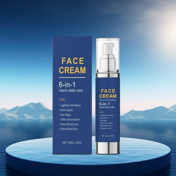 Hauiodp 6-in-1 Face Cream for Men - Anti-Aging Moisturizer with Hyaluronic Acid & Niacinamide, Reduces Wrinkles, Dark Spots, Under Eye Bags, For Dry Skin, Daily Hydrating Face & Eye Treatment
