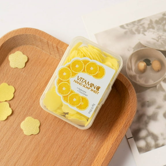 Hauiodp Disposable Vitamin C Flavored Soap Tablets Portable Soap Paper Carry Hand Washing Tablets