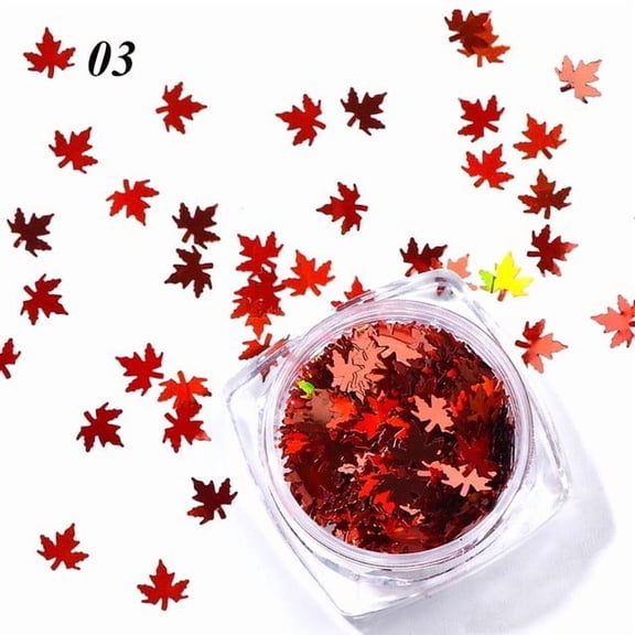 Hauiodp Fall Leaf Glitter Nail Sequins - 3D Maple Leaf Holographic Nail Art Flakes Colorful Confetti Glitter Sticker Decals Manicure Nail Art Design Makeup DIY Christmas Decorations