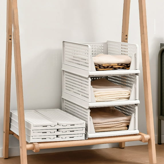 Hauiodp Foldable Sliding Bins, Stackable Storage Bins, Plastic Clothes Drawer Organizer, Wardrobe Storage Box Shelf Basket for Cabinet, Laundry, Bedroom Closet, Office Supplies