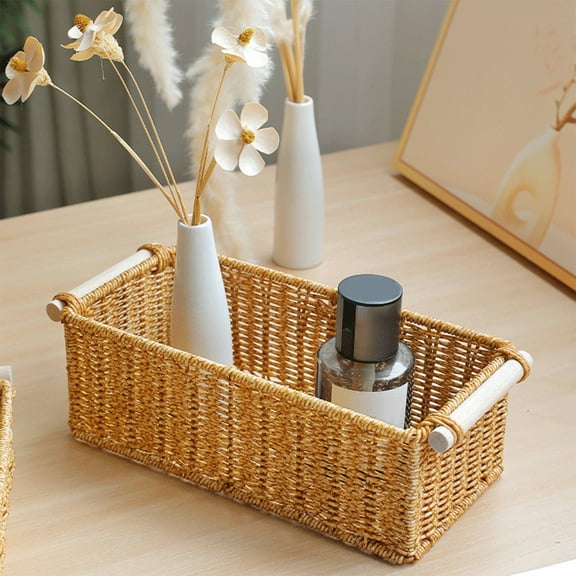Hauiodp Imitation Rattan Woven Storage Basket, Bathroom Storage Baskets, Toilet Paper Storage Basket, Wicker Baskets for Organizing Storage Basket for Home, Living Room, Bedroom