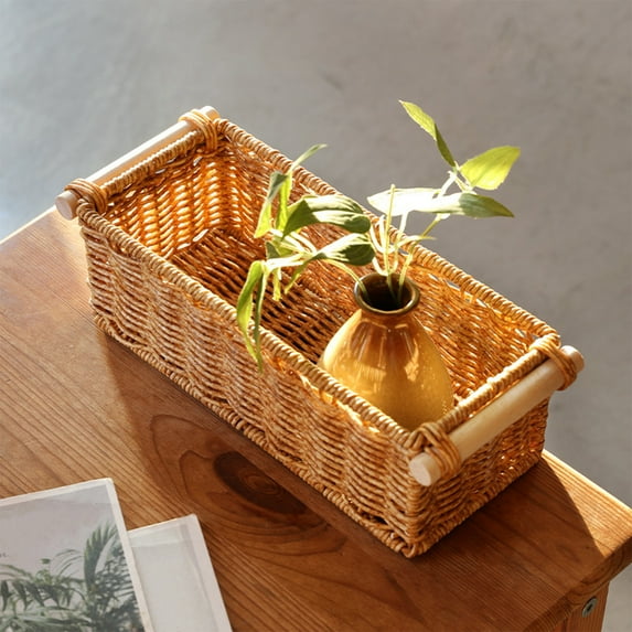 Hauiodp Imitation Rattan Woven Storage Basket, Bathroom Storage Baskets, Toilet Paper Storage Basket, Wicker Baskets for Organizing Storage Basket for Home, Living Room, Bedroom