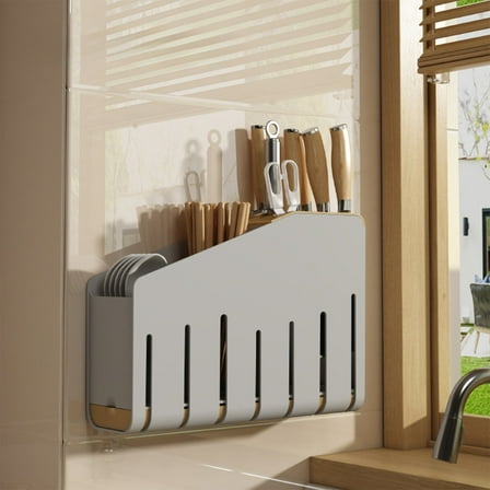 Hauiodp Kitchen Utensil Storage Rack, Wall Mounted Knife Block, Multifunctional Kitchen Knife Storage, Cooking Utensils Stand, Knives Chopstick Organizer for Kitchen
