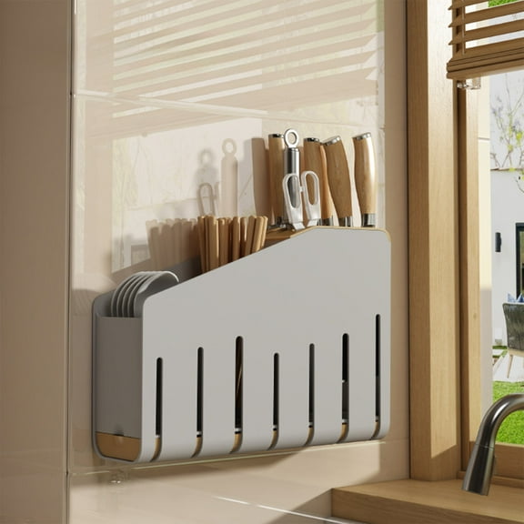 Hauiodp Kitchen Utensil Storage Rack, Wall Mounted Knife Block, Multifunctional Kitchen Knife Storage, Cooking Utensils Stand, Knives Chopstick Organizer for Kitchen