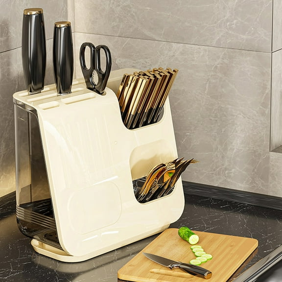 Hauiodp Knife Block Holder, Universal Knife Block for Kitchen Counter, Utensil & Cutlery Caddy, Space-Saving Countertop Knife Utensil Rack with Detachable for Easy Cleaning