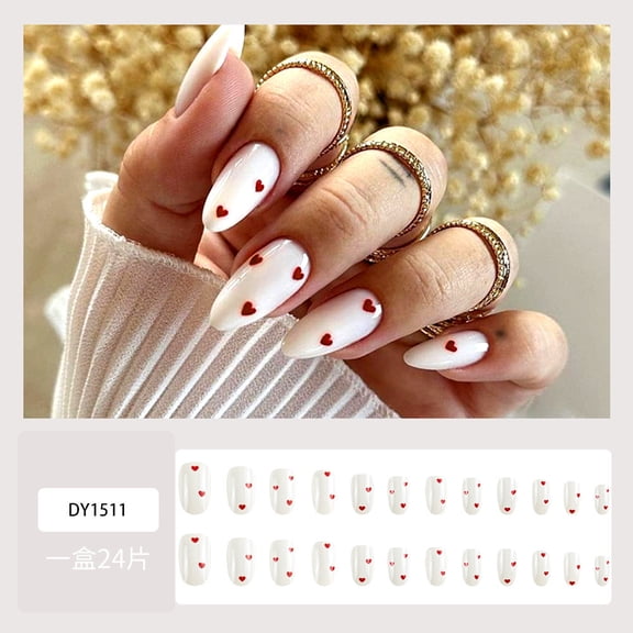 Hauiodp Press Nails Short Glossy Acrylic Nails Heart Nails Glue Nails Artificial False Nails 24pcs