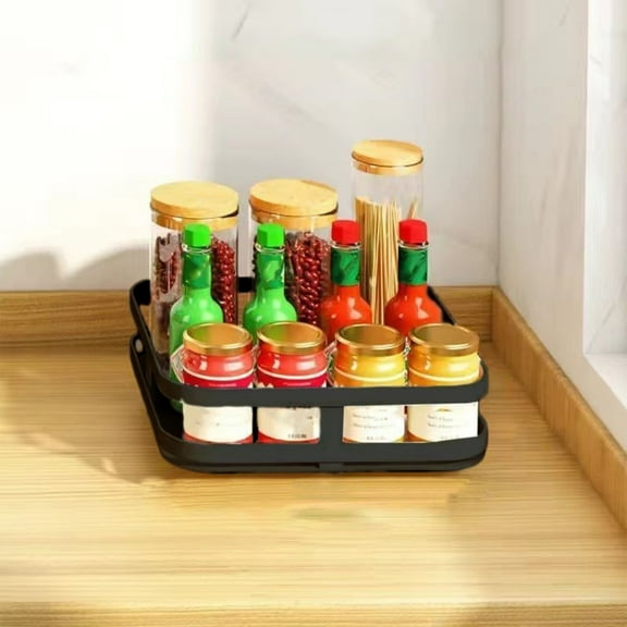 Hauiodp Rotating Spice Rack, Decorative Trays Storage Containers Organizer for Kitchen Cabinet, Snacks, Bathroom, Adjustable Spice Rack Organizer for Pantry Cabinet, Square
