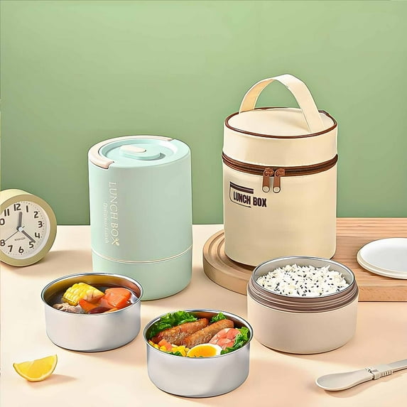 Hauiodp Stackable Stainless Steel Lunch Box, Portable Insulated Lunch Containers, Insulated Bento Box, Microwave Safe, Thermal Food Container for Office Workers