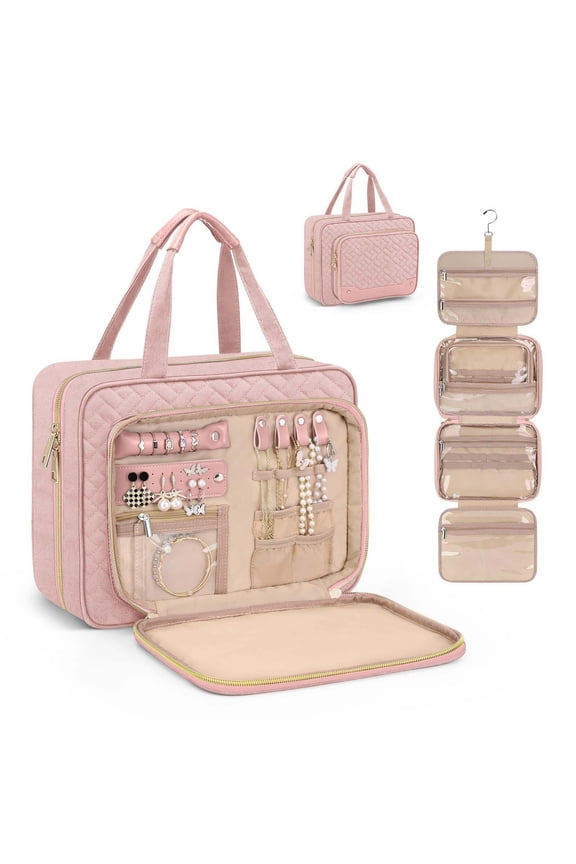 Travel Hanging Toiletry Bag, Toiletry Bag with Hanging Hook Makeup Organizer, Waterproof Large Capacity Travel Bag with Jewelry Organizer Compartment for Accessories, Toiletries