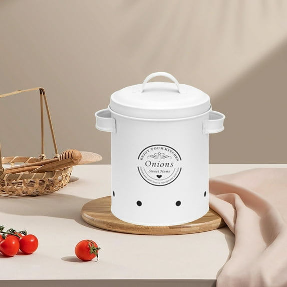 Hauiodp Vegetable Storage Tins, Kitchen Pantry Organizer, Tin Vegetable Keeper Ventilated, Kitchen Potato and Onion Storage Canisters Set, Farmhouse Metal Vegetable Keeper Storage Tins