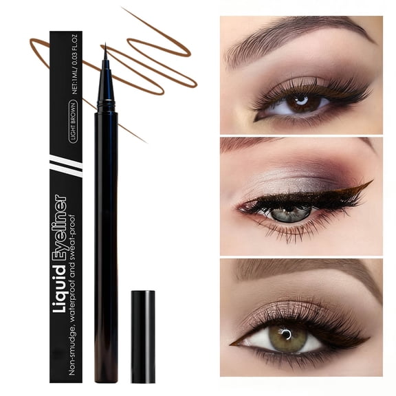 Hauiodp Waterproof Liquid Eye Liner Stay One Day Makeup With Fine Brush Tip Lasting Satin Finish Proof Transfer 1ml