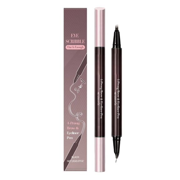 Hauiodp Waterproof Microblading Eyebrow Pen 2-in-1 Ended Eyebrow Pen 4-Fork-Tip Brush-Tip For Natural Hair-Like Brows Eyebrows Makeup 2ml