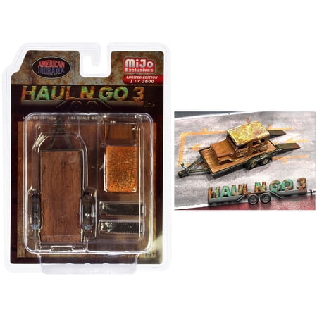 "Haul N Go 3" 6 piece Diecast Model Set (1 Flatbed Trailer 1 Abandoned Car 2 Ramps) Limited Edition to 3600 pieces Worldwide for 1/64 scale models by American Diorama