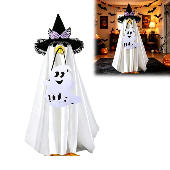 Haullowin Halloween Decorations Outdoor, Spooky Halloween Ghost Decor With Hat,Festival Ourdoot Ghost Decorations For Front Porch Yard 23In