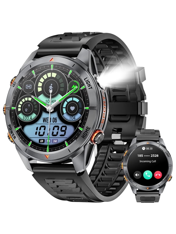 1.46-inch Military Smart Watch for Men, with IP68 Waterproof/Answer/Make Calls/100 Sports Modes, Outdoor Fitness Tracker Smartwatch, fits for Android and Iphone Devices (Black)