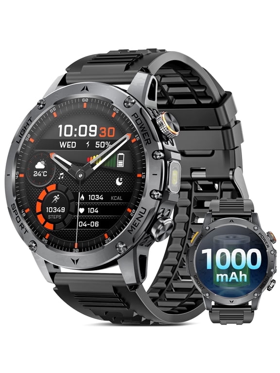 1.75-inch Military Smart Watch, with Answer/Make Calls/Sports Modes, Fitness Tracker Watch, Suitable for Android and Iphone Devices (Black)