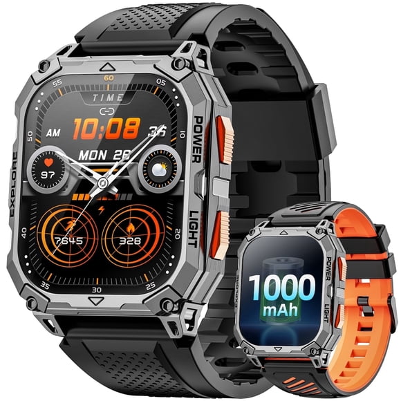 Haulvean 1000mAh Men Military Smart Watch 2.01 inch with Answer/Make Calls/100 Sport Modes/Outdoor Sports/Fitness Tracker Watches fits for Android and Iphone Devices (Black)
