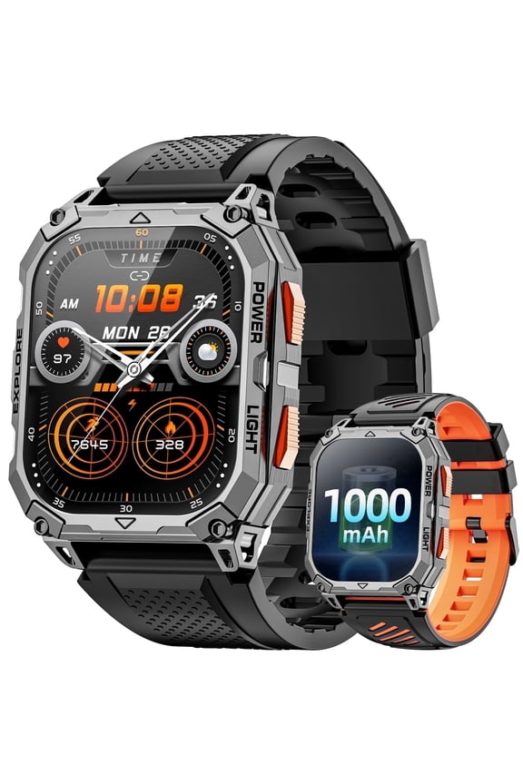 1000mAh Men Military Smart Watch 2.01 inch with Answer/Make Calls/100 Sport Modes/Outdoor Sports/Fitness Tracker Watches fits for Android and Iphone Devices (Black)