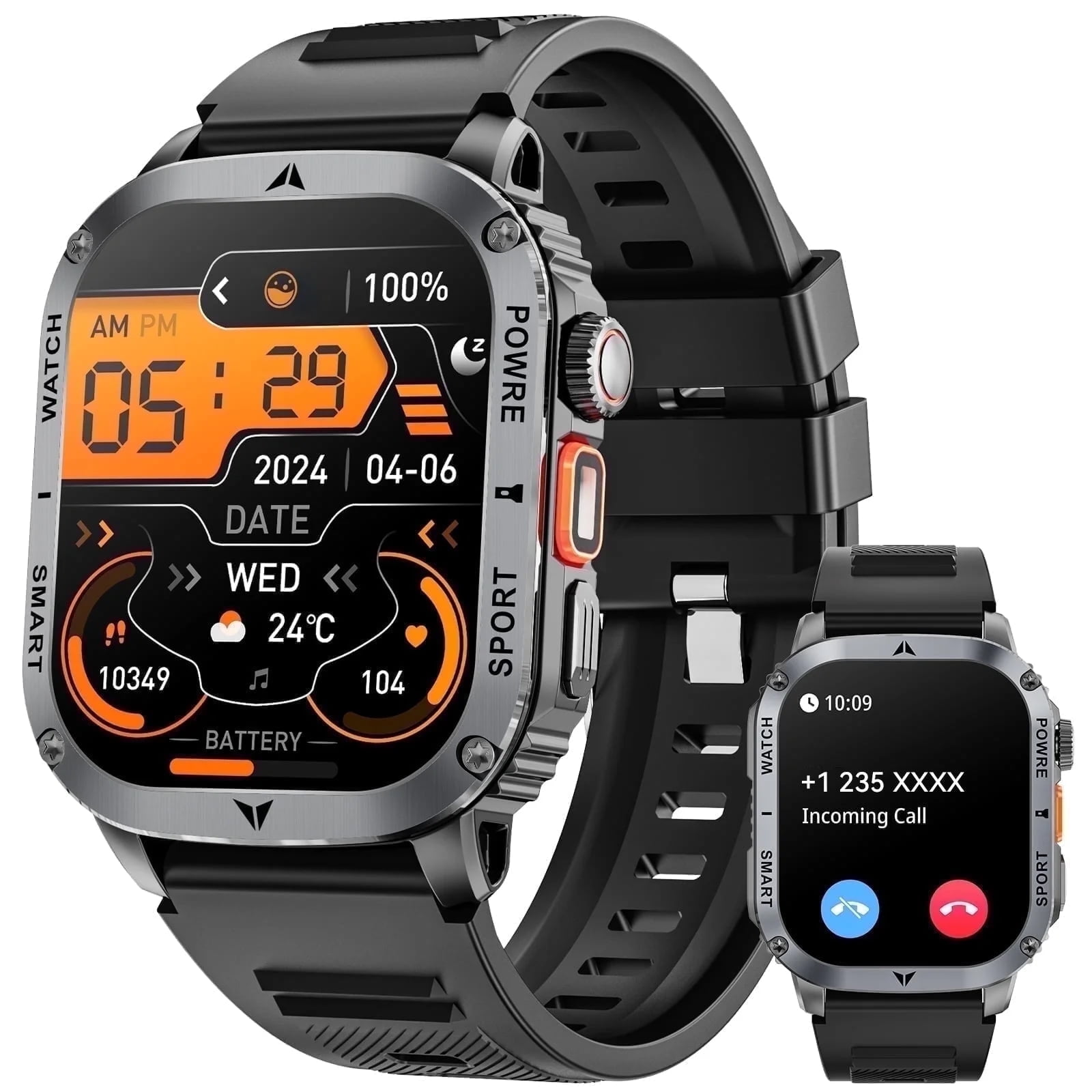 Haulvean 2.01-inch Military Smart Watches for Men with Answer/Make Calls/100+ Sport Modes, Outdoor Sports Fitness Tracker Watch fits for Android and Iphone Devices (Black)