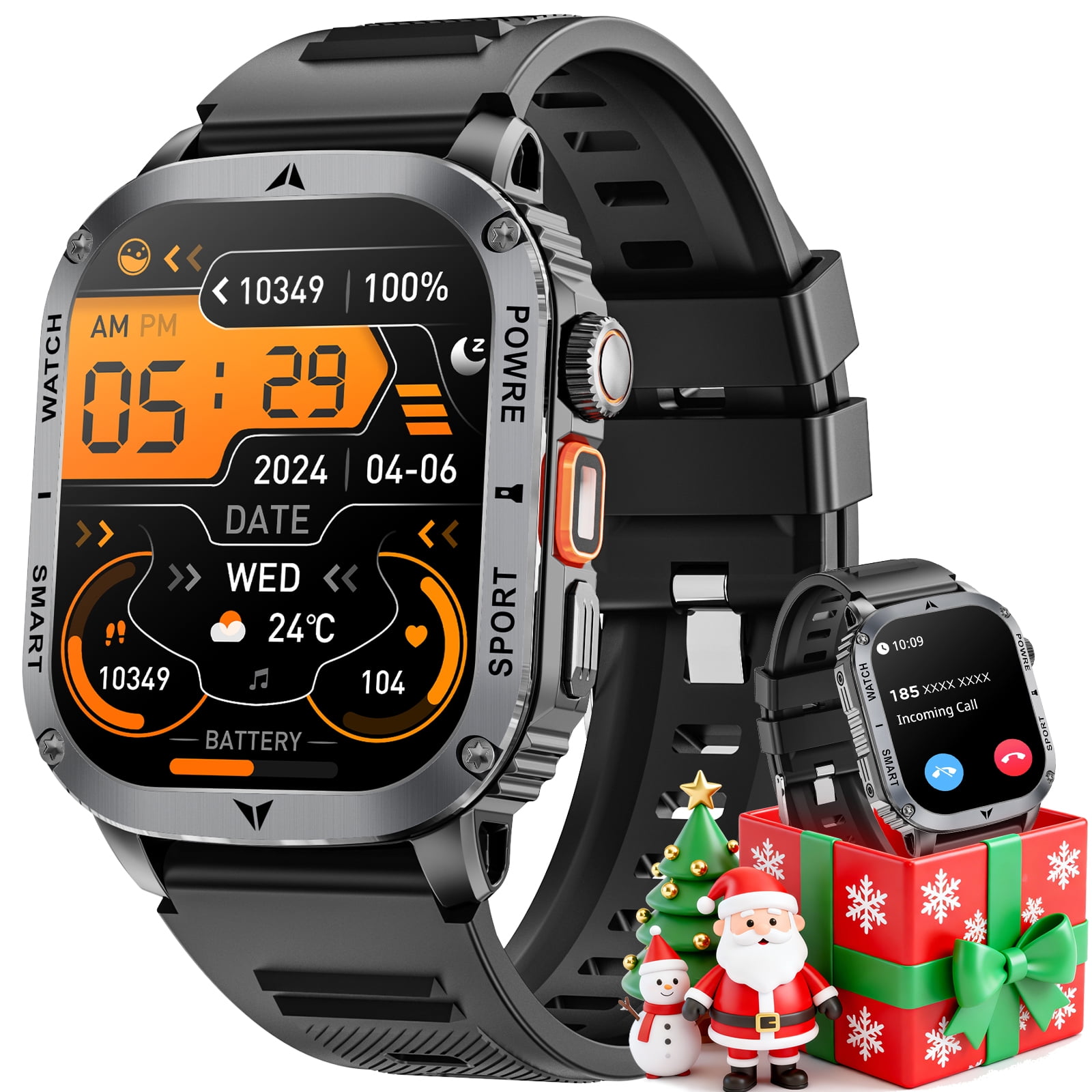 Haulvean 2.01-inch Military Smart Watches for Men with Answer/Make Calls/100+ Sport Modes, Outdoor Sports Fitness Tracker Watch fits for Android and Iphone Devices (Black)