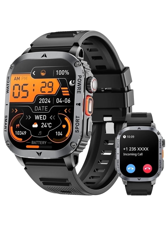 2.01-inch Military Smart Watches for Men with IP68 Waterproof/Answer/Make Calls/100+ Sport Modes, Outdoor Sports Fitness Tracker Watch fits for Android and Iphone Devices (Black)