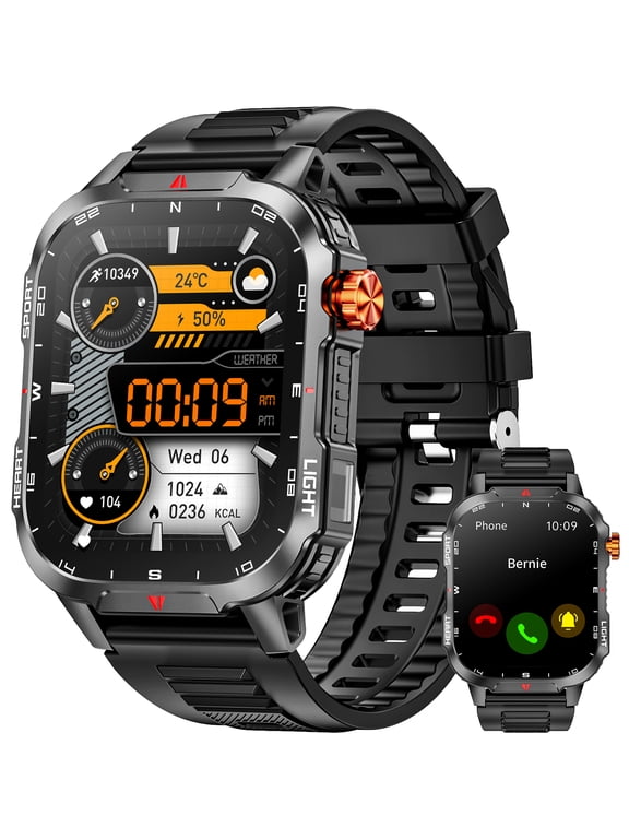 Smart Watch for Men, 2.01-inch Military Smart Watch, fits for Android and Iphone Devices, with 1100mA/IP68 Waterproof/Answer/Make Calls/100+ Sport Modes Fitness Tracker (Black)