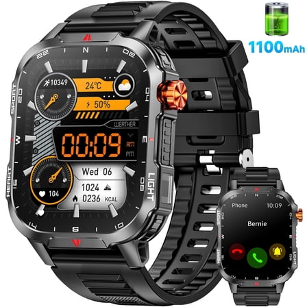 Haulvean Military Smart Watch for Men, 2.01-inch 1100mA Fitness Tracker Smartwatch, fits for Android and Iphone Devices IP68, with Answer/Make Calls/100+ Sport Modes (Black)