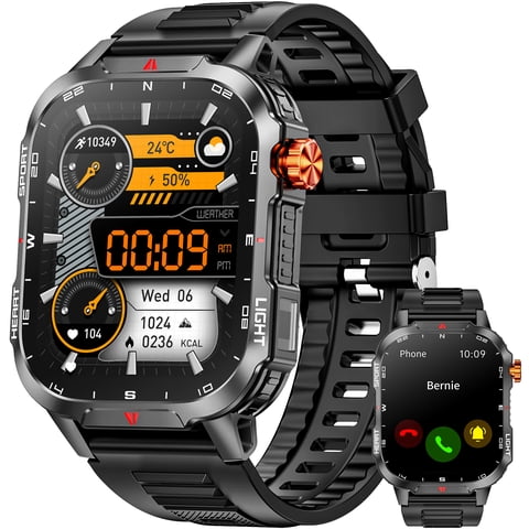 Smart Watch for Men, 2.01-inch Military Smart Watch, fits for Android and Iphone Devices, with 1100mA/IP68 Waterproof/Answer/Make Calls/100+ Sport Modes Fitness Tracker (Black)