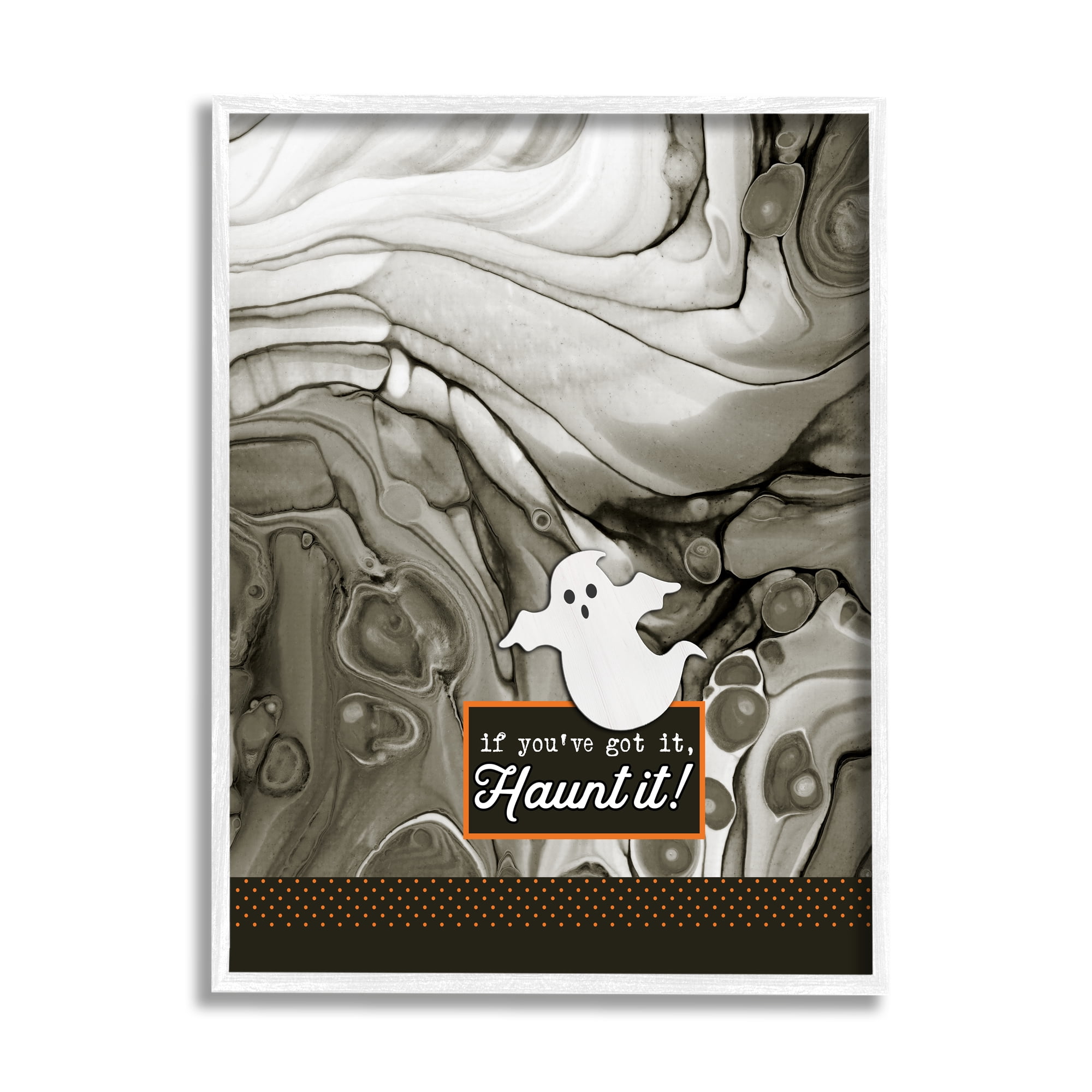 Haunt It Witty Ghost Saying Marbled Pattern Background Fairy Tales & Fantasy Graphic Art Framed Art Print Wall Art