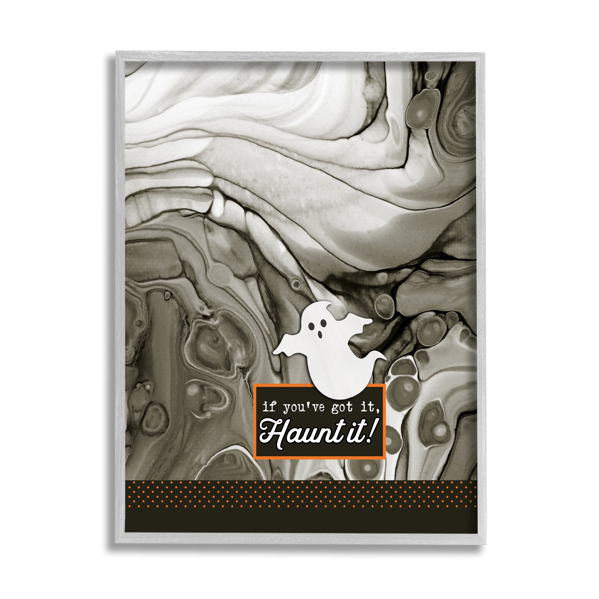Haunt It Witty Ghost Saying Marbled Pattern Background Fairy Tales & Fantasy Graphic Art Framed Art Print Wall Art
