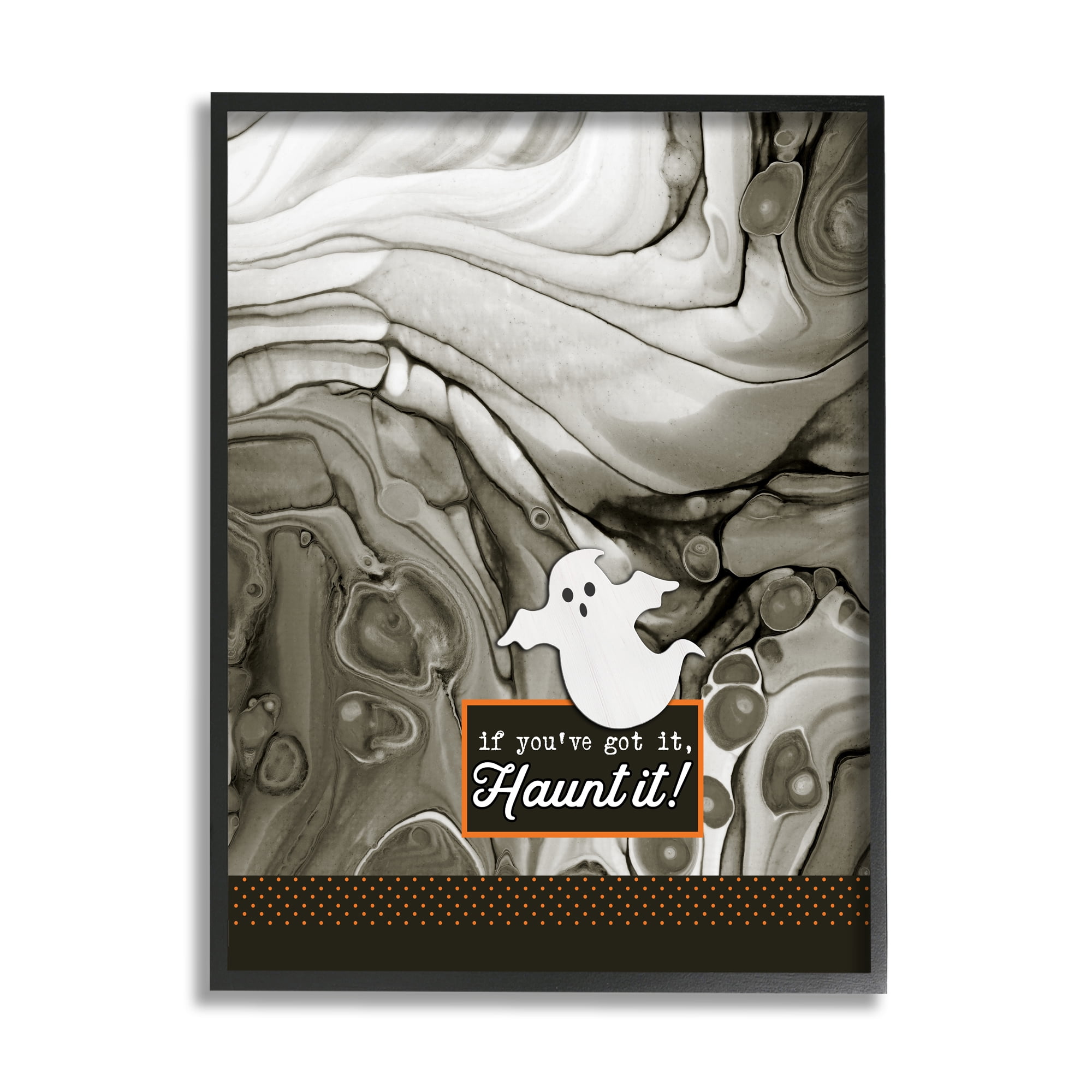 Haunt It Witty Ghost Saying Marbled Pattern Background Fairy Tales & Fantasy Graphic Art Framed Art Print Wall Art