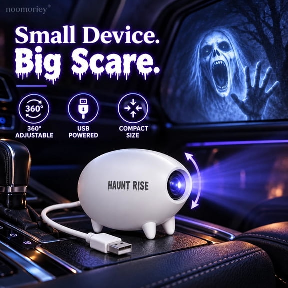 Haunt Rise Halloween Window Projector, USB Powered Spooky Ghost Projector with 16 Films and 360 Adjustable Stand for Home Window Halloween Decor